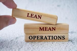 Lean and Mean Operation text on wooden blocks. Process improvement concept photo