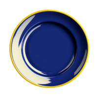 Blue and yellow porcelain plate without background. Isolated. png