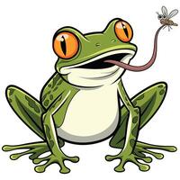 A cartoon frog with a fly in its mouth vector