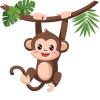 Cute monkey hanging on a tree branch illustration vector