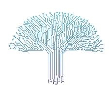 A blue circuit tree on white background vector