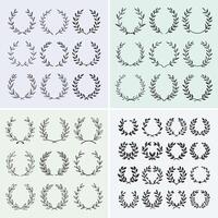 Design a collection of elegant, hand-drawn laurel wreaths in a minimalist black-and-white style vector