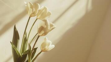 White tulips flowers with empty space for text or message spring card photo