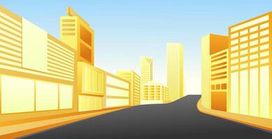 Highway, empty road into the city with modern building on both sides of the road vector