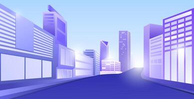 Highway, empty road into the city with modern buildings on both sides of the road vector