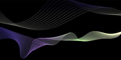 Dynamic Flowing Lines and Dots Technology Background, featuring elegant flowing waves and glowing dotted particles on a dark background. vector