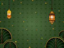 Elegant Green and Gold Islamic Decorative Pattern, The green and gold color scheme enhances the luxurious and festive feel. vector