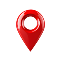 Glossy red map pin symbolizing navigation and location services, isolated on transparent background png
