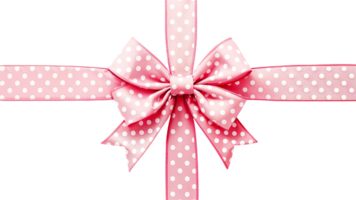 Elegant wrapped pink ribbon with white polka dots isolated on transparent background png