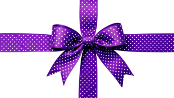 Elegant wrapped purple ribbon with white polka dots isolated on transparent background png
