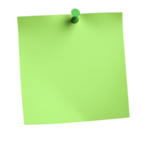 Blank green paper note with push pin isolated on transparent background png