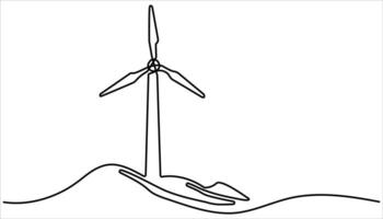 wind turbine continuous one line drawing. Continuous one line wind farm turbines illustration. One line drawing illustration of windmill energy vector