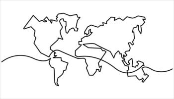 World map continuous one line drawing. World map continent line symbol. continuous Earth line drawing symbol. World map one line art, hand drawn. vector