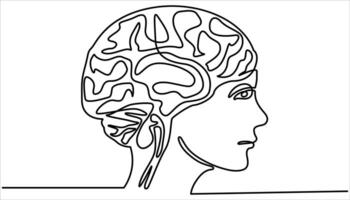 Human brain continuous one line drawing. Line art of human brain. vector