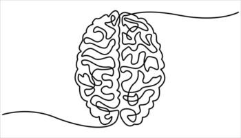 Human brain continuous one line drawing. Line art of human brain. Brain continuous one line drawing, vector