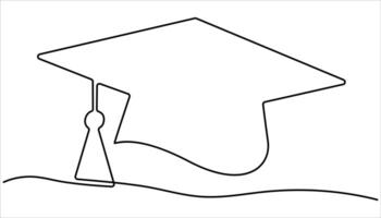 Graduation cap and diploma continuous one line drawing. hand drawn line art illustration of graduation hat vector