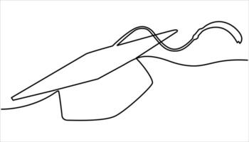 Graduation cap and diploma continuous one line drawing. Continuous cap one line art drawing of graduation hat concept vector