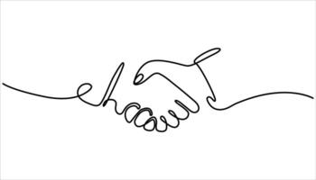 Handshake continuous one line drawing. wo businessmen shaking hands. Continuous one line drawing illustration. One line drawing of a handshake drawn with a single line. vector