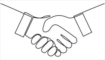 Handshake continuous one line drawing. wo businessmen shaking hands. Continuous one line drawing illustration .One line drawing of a handshake drawn with a single line. vector