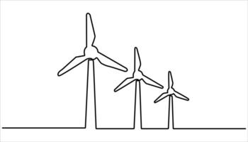 wind turbine continuous one line drawing. Continuous one line wind farm turbines illustration vector