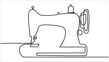 Sewing machine continuous one line drawing. Concept of needlework. Antiques sewing machine design in simple continuous linear style concept. vector