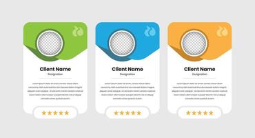 Client testimonial or feedback web ui card design with star rating and image placeholder vector