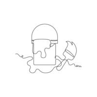 One line art paint bucket and brush illustration. line art, one continuous line, simple, hand drawn and sketch style. for icons, symbols, signs or logos vector