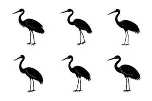 A set of Stork Bird Silhouette - Elegant Bird Design with Long Legs and Beak vector