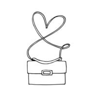 ladies handbag with long handle twisted in the shape of a heart - line art drawing vector
