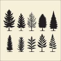 Pine Tree Set Silhouette, Tree Forest vector