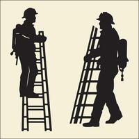 Firefighter Ladder Silhouette Climb vector