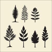 Pine Tree Set Silhouette, Tree Forest Pine Tree Leaf vector