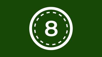 Abstract circle countdown timer ten seconds dashed line rotate clockwise animation from 10 to 0 seconds, countdown timer green screen animated video
