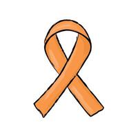Orange ribbon isolated for Multiple sclerosis. Hand drawn illustration. Doodle style. Design element. vector