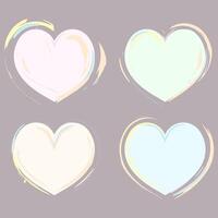 Hand-drawn heart shapes with thick expressive brushstrokes creating a textured artistic feel. Whimsical playful design suitable for romantic creative projects, wedding invitations or greeting cards. vector