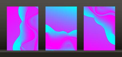 Set abstract blue and pink fluid Banner Template. Modern backgrounds design. gradient color. Dynamic Waves. Liquid shapes composition. Dynamic holographic flow iridescent cover for copy space vector