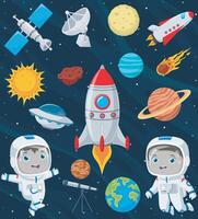 Cute astronaut cartoon with outer space object vector