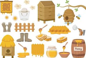 Set of beekeeping elements collection vector