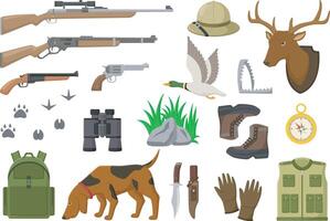 Set of hunters equipment element collection vector