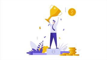 Honor business achievements award with this engaging flat character animation scene. Ideal for award ceremonies, coin animation, and promotional content. Fully customizable for your project needs. video