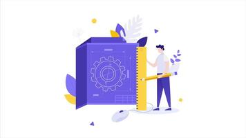 development scaling concept, man character website maintenance, application development, testing web-based application - 2d animation clip video