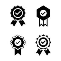 Set of four simple, black and white award icons with ribbons. vector