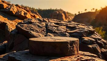 Round shape natural rock podium for product showcase at Natural Background photo