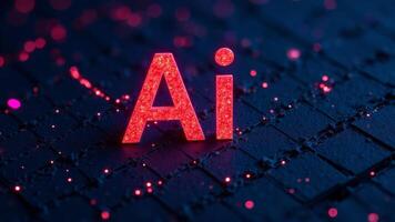 Close- up of computer chip with AI sign. Artificial intelligence. photo
