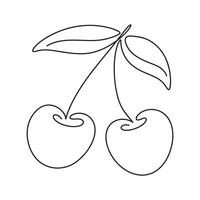 Continuous One Line Drawing of Cherries. Minimalist Black Contour Fruit Illustration isolated on white background vector