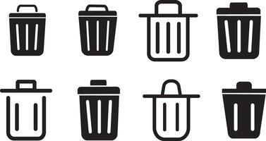 Trashcan icon set. Garbage can symbol on for apps and web sites vector