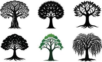 Set of Tree Silhouettes isolated on white background vector