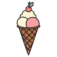 A delightful drawing of an ice cream cone with a cherry on top. vector