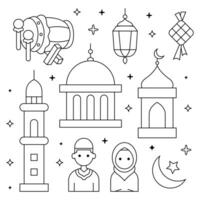 Outline set of ramadan elements icons illustration vector