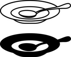 Plate Icons. Black and White Drawings. Plate and Spoon. Utensils for Food. Meal Concept vector